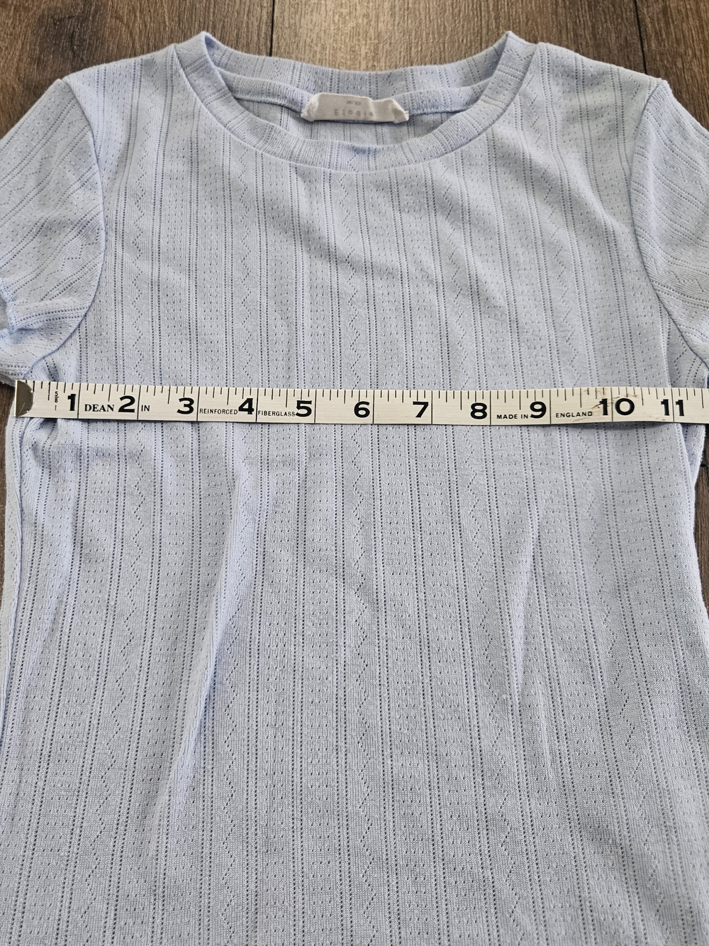 Light Blue Ribbed Knit Tee with Ruffle Trim - Picture 5 of 5
